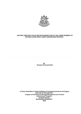 Natural Heritage Value and Sustainable Use of the Lower Segment of the Mae Klong River, Samut Songkhram Province