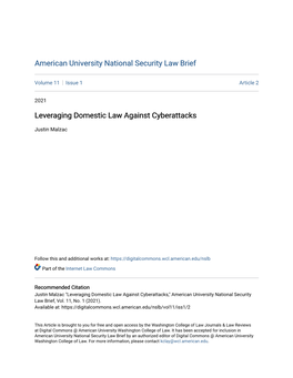 Leveraging Domestic Law Against Cyberattacks