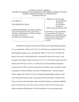 United States of America Before the Board of Governors of the Federal Reserve System Federal Deposit Insurance Corporation Washington, D.C