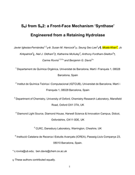 Sni from SN2: a Front-Face Mechanism ‘Synthase’