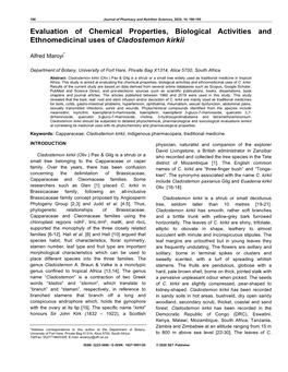 Evaluation of Chemical Properties, Biological Activities and Ethnomedicinal Uses of Cladostemon Kirkii