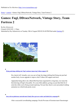 Games: Fugl, Ddracenetwork, Vintage Story, Team Fortress 2