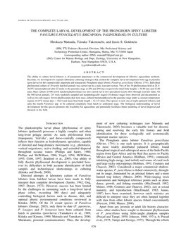 The Complete Larval Development of the Pronghorn Spiny Lobster Panulirus Penicillatus (Decapoda: Palinuridae) in Culture