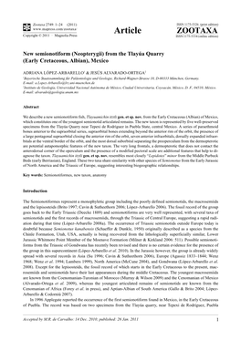 New Semionotiform (Neopterygii) from the Tlayúa Quarry (Early Cretaceous, Albian), Mexico