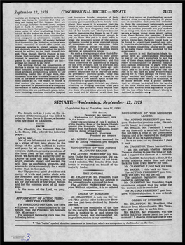 SENATE-Wednesday, September 12, 1979 (Legislative Day of Thursday, June 21, 1979) the Senate Met at 1 P.M., on the Ex­ U.S