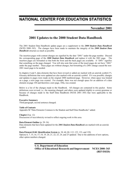 2001 Updates to the 2000 Student Data Handbook