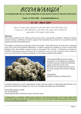 Budawangia* an E-Newsletter for All Those Interested in the Native Plants of the Nsw South Coast