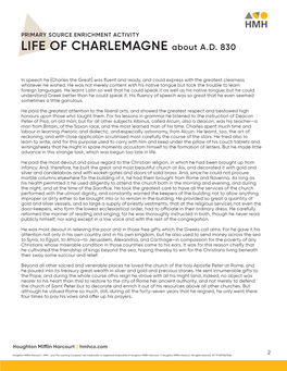 PRIMARY SOURCE ENRICHMENT ACTIVITY LIFE of CHARLEMAGNE About A.D