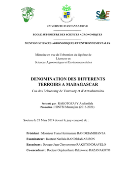 Denomination Des Differents Terroirs a Madagascar