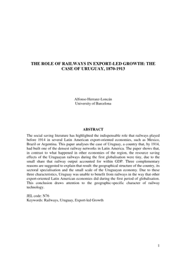 The Role of Railways in Export-Led Growth: the Case of Uruguay, 1870-1913