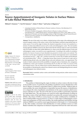 Source Apportionment of Inorganic Solutes in Surface Waters of Lake Baikal Watershed