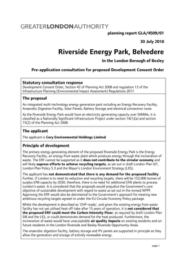 Riverside Energy Park, Belvedere in the London Borough of Bexley Pre-Application Consultation for Proposed Development Consent Order