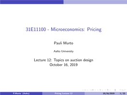 31E11100 - Microeconomics: Pricing