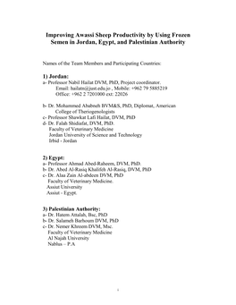 Improving Awassi Sheep Productivity by Using Frozen Semen in Jordan, Egypt, and Palestinian Authority