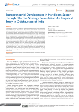 Entrepreneurial Development in Handloom Sector Through Effective Strategy Formulation: an Empirical Study in Odisha, State of India