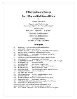 Fifty Missionary Heroes Every Boy and Girl Should Know Contents