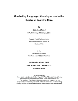 Combating Language: Monologue Use in the Theatre of Yasmina Reza