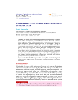 Socio-Economic Status of Urban Women of Kokrajhar District of Assam