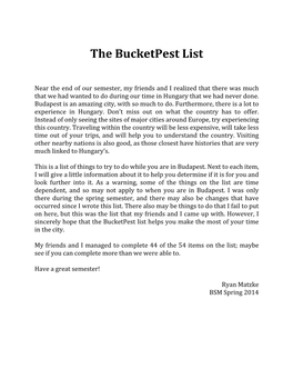 The Bucketpest List