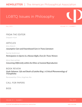 APA NEWSLETTER on LGBTQ Issues in Philosophy