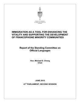 Immigration As a Tool for Enhancing the Vitality and Supporting the Development of Francophone Minority Communities