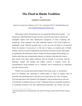 The Flood in Hindu Tradition by Ananda K