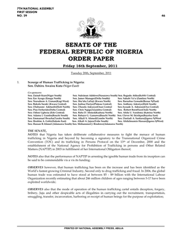 Senate of the Federal Republic of Nigeria Order Paper