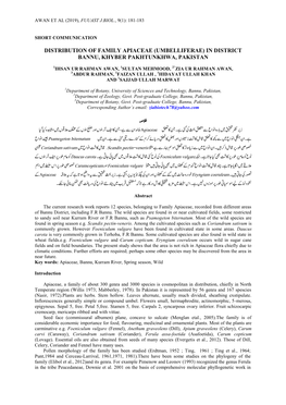 Distribution of Family Apiaceae (Umbelliferae) in District Bannu, Khyber Pakhtunkhwa, Pakistan