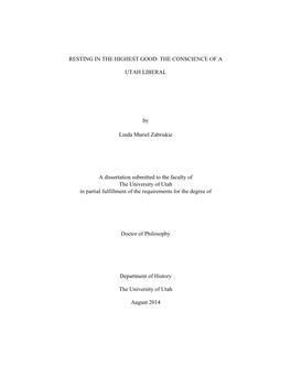 THE CONSCIENCE of a UTAH LIBERAL by Linda Muriel Zabriskie