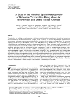 A Study of the Microbial Spatial Heterogeneity of Bahamian Thrombolites Using Molecular, Biochemical, and Stable Isotope Analyses