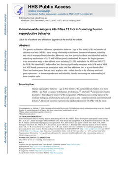 Genome-Wide Analysis Identifies 12 Loci Influencing Human Reproductive Behavior