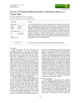 The Use of Traditional Plant Remedies in Hoshiarpur District of Punjab, India M.C