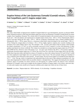 (Csomád) Volcano, East Carpathians, Part II: Magma Output Rates