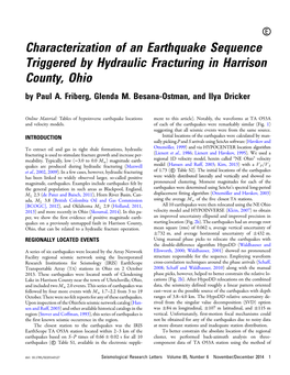 Characterization of an Earthquake Sequence Triggered by Hydraulic Fracturing in Harrison County, Ohio by Paul A