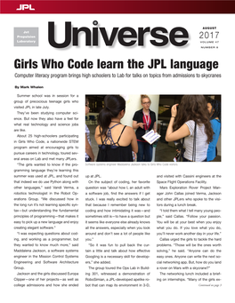 Girls Who Code Learn the JPL Language Computer Literacy Program Brings High Schoolers to Lab for Talks on Topics from Admissions to Skycranes