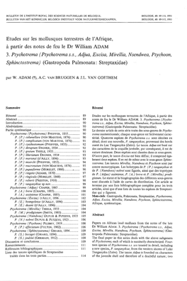 Etudes Sur Les Mollusques Terrestres De 1' Afrique, a Partir Des Notes De Feu Le Dr William ADAM 3