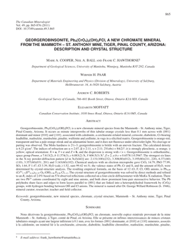 GEORGEROBINSONITE, Pb4(Cro4)2(OH)2Fcl, a NEW CHROMATE MINERAL from the MAMMOTH – ST