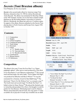 Secrets (Toni Braxton Album) ­ Wikipedia Secrets (Toni Braxton Album) from Wikipedia, the Free Encyclopedia