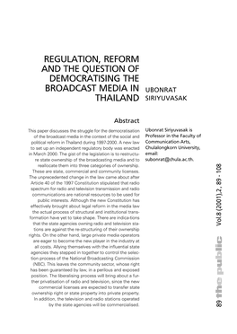 Regulation, Reform and the Question of Democratising the Broadcast