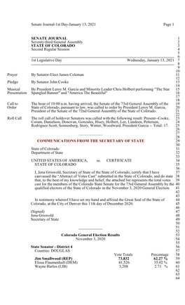 Senate Journal-1St Day-January 13, 2021 Page 1 SENATE JOURNAL 1