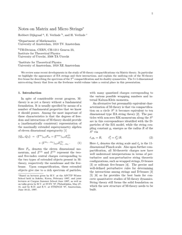 Notes on Matrix and Micro Strings∗ Robbert Dijkgraaf A, E