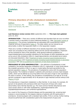 Primary Disorders of LDL-Cholesterol Metabolism