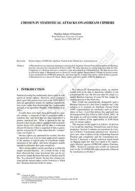 CHOSEN-IV STATISTICAL ATTACKS on Estream CIPHERS