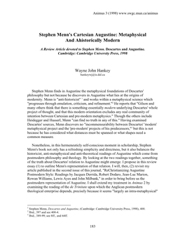 Stephen Menn's Cartesian Augustine: Metaphysical and Ahistorically Modern