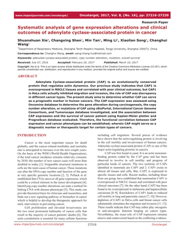 Systematic Analysis of Gene Expression Alterations and Clinical Outcomes of Adenylate Cyclase-Associated Protein in Cancer