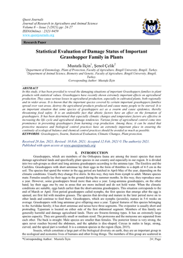 Statistical Evaluation of Damage Status of Important Grasshopper Family in Plants