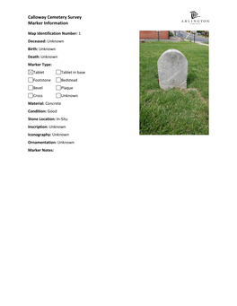 Calloway Cemetery Survey Marker Information