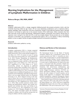 Nursing Implications for the Management of Lymphatic Malformation in Children