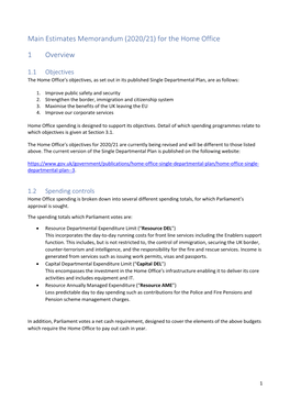 Estimates Memorandum (2020/21) for the Home Office 1 Overview