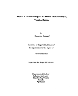 Aspects of the Mineralogy of the Murun Alkaline Complex, Yakutia, Russia